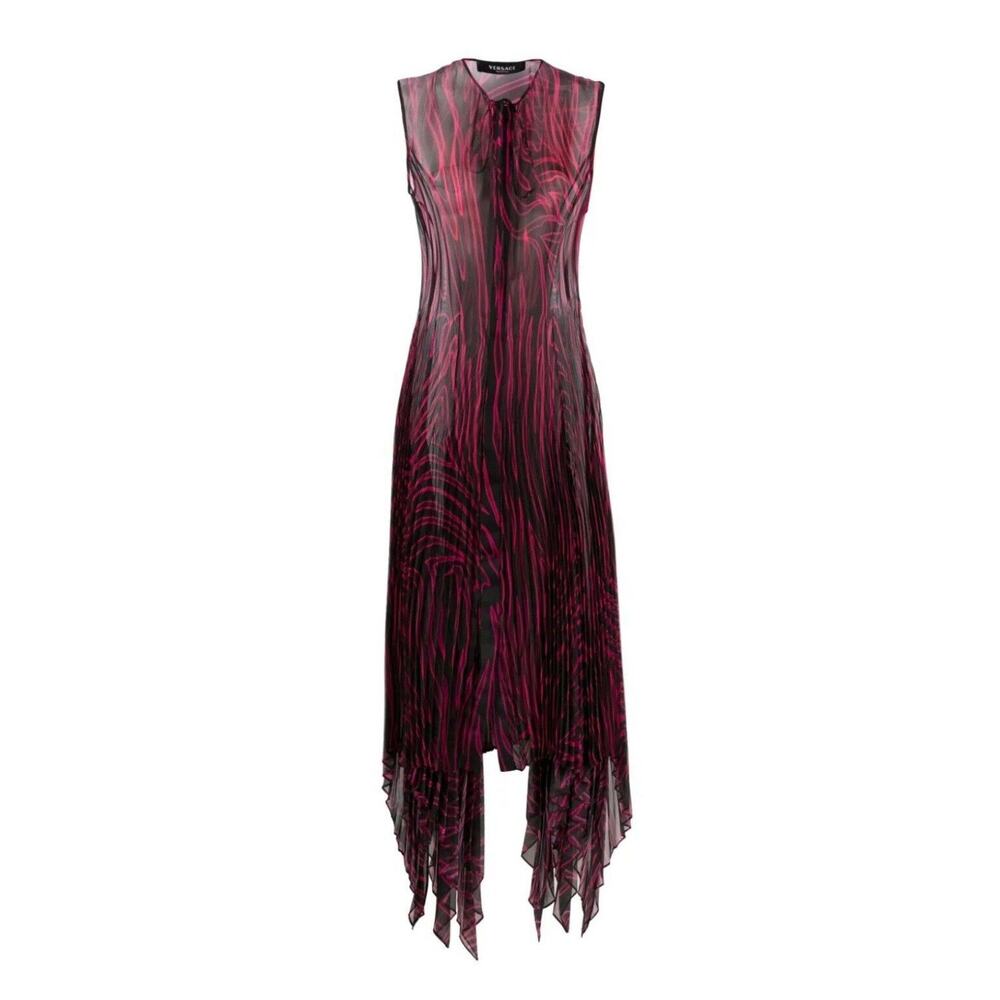 NWT Versace Runway Dress IT 40 US 4 Zebra Sheer Plissé Red Black $5,025